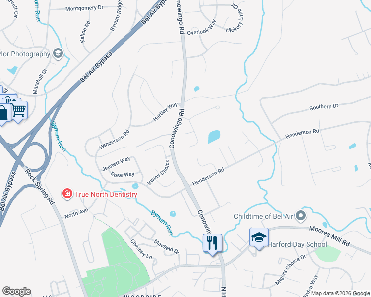 map of restaurants, bars, coffee shops, grocery stores, and more near 617 Loring Avenue in Bel Air