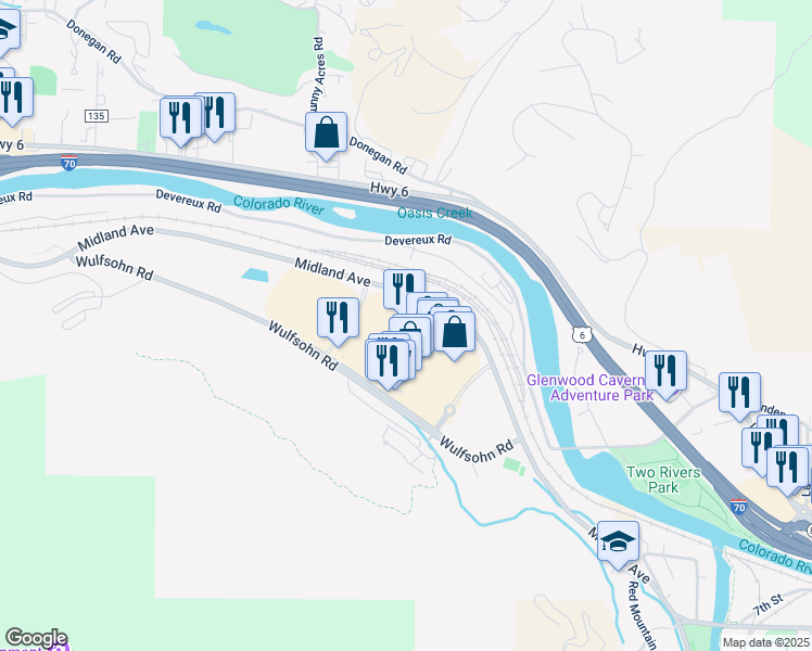 map of restaurants, bars, coffee shops, grocery stores, and more near 110 West Meadows Drive in Glenwood Springs