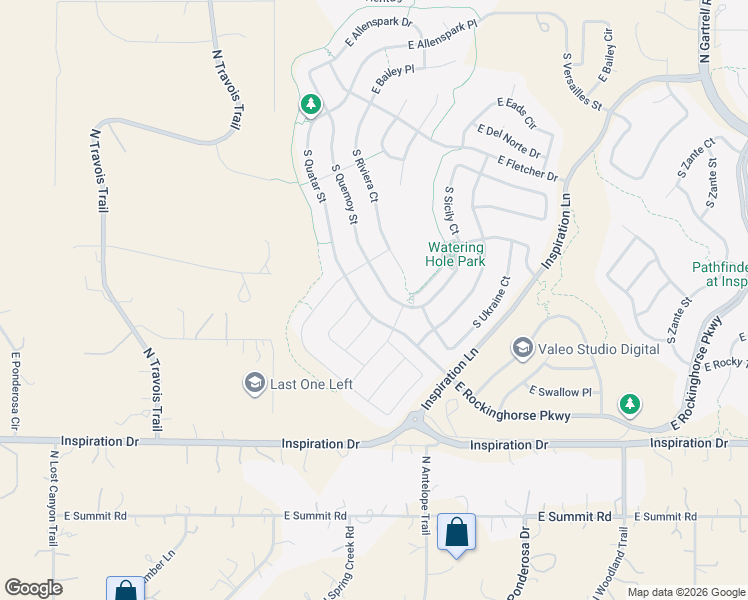 map of restaurants, bars, coffee shops, grocery stores, and more near 22246 East Narrowleaf Drive in Aurora