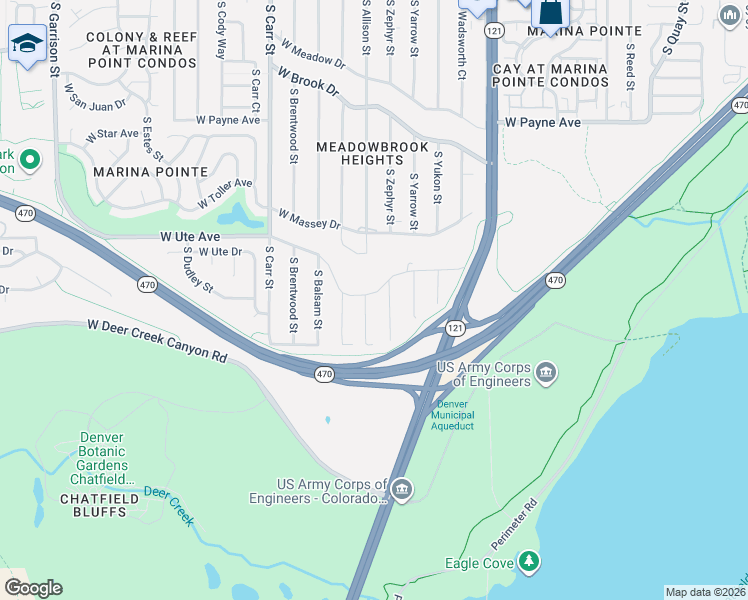 map of restaurants, bars, coffee shops, grocery stores, and more near 8075 West Stene Drive in Littleton