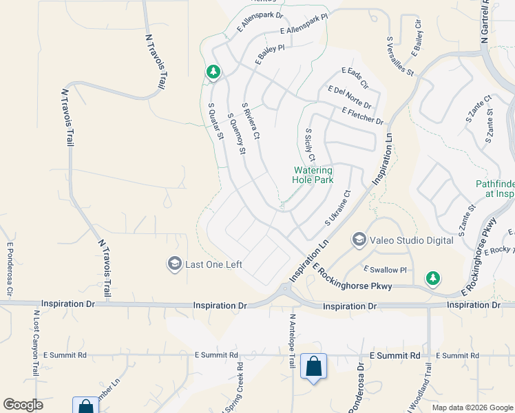 map of restaurants, bars, coffee shops, grocery stores, and more near 22246 East Narrowleaf Drive in Aurora