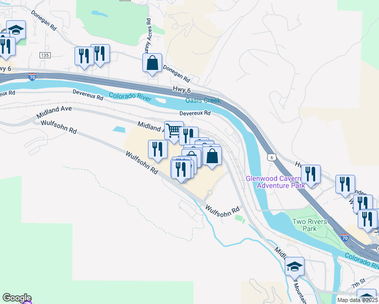 map of restaurants, bars, coffee shops, grocery stores, and more near 110 West Meadows Drive in Glenwood Springs