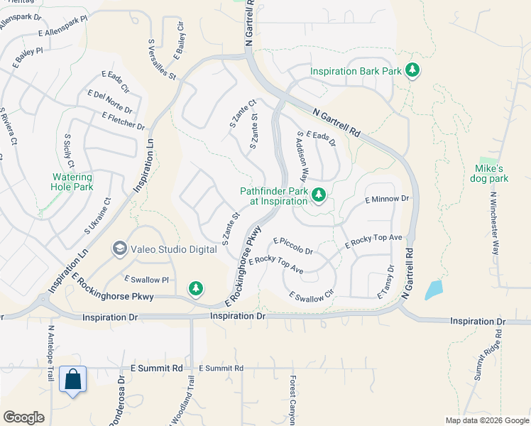 map of restaurants, bars, coffee shops, grocery stores, and more near 23341 East Rockinghorse Parkway in Parker