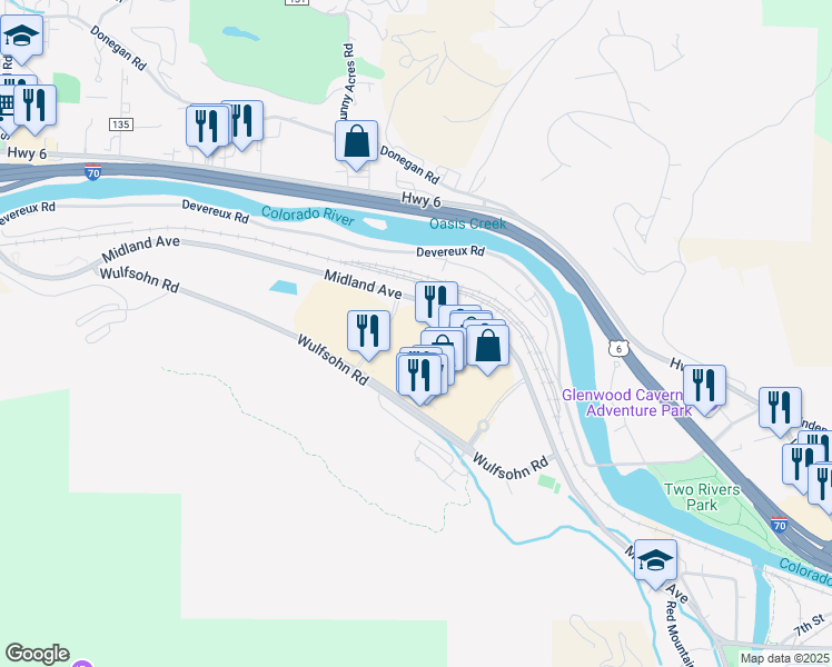 map of restaurants, bars, coffee shops, grocery stores, and more near 110 West Meadows Drive in Glenwood Springs