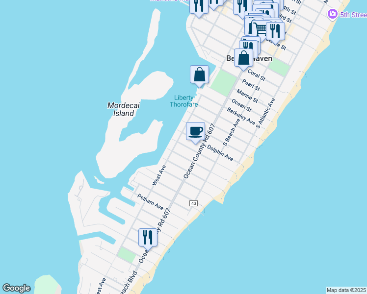 map of restaurants, bars, coffee shops, grocery stores, and more near 339 Essex Avenue in Beach Haven