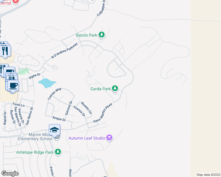 map of restaurants, bars, coffee shops, grocery stores, and more near 2874 Garda Court in Sparks