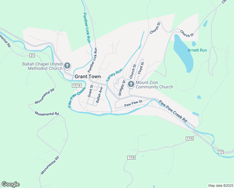 map of restaurants, bars, coffee shops, grocery stores, and more near in Grant Town
