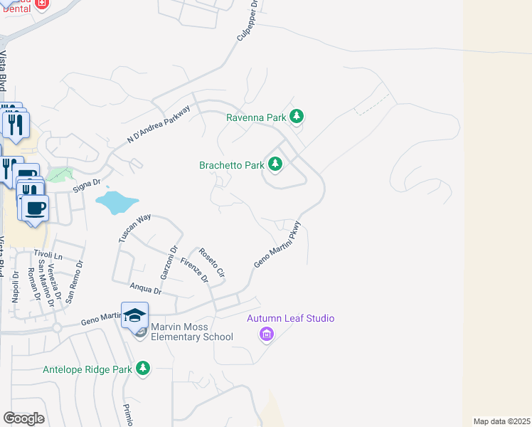 map of restaurants, bars, coffee shops, grocery stores, and more near 2874 Garda Court in Sparks