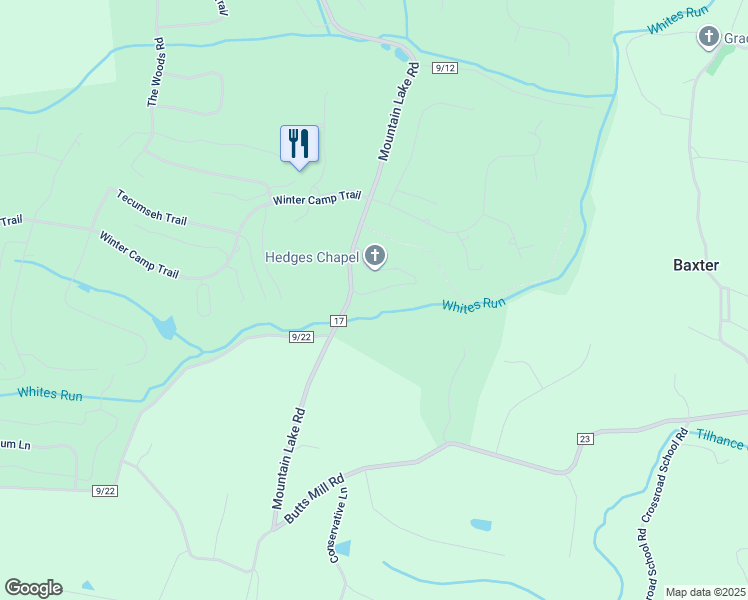map of restaurants, bars, coffee shops, grocery stores, and more near 46 Fishhook Lane in Hedgesville