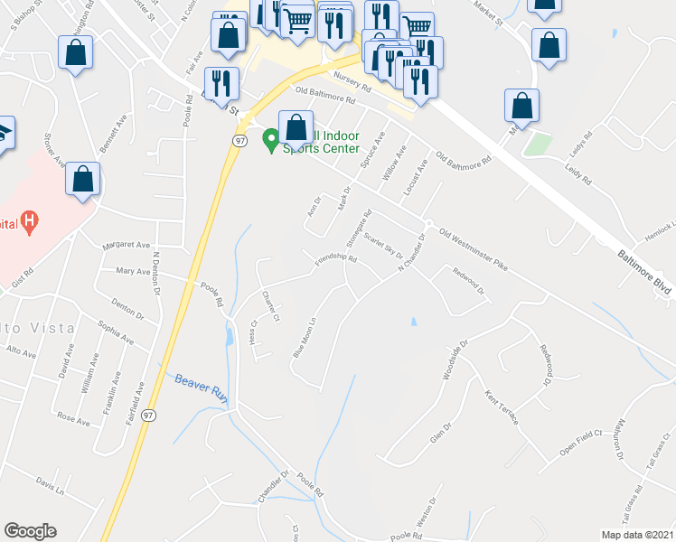 map of restaurants, bars, coffee shops, grocery stores, and more near 610 Stonegate Road in Westminster