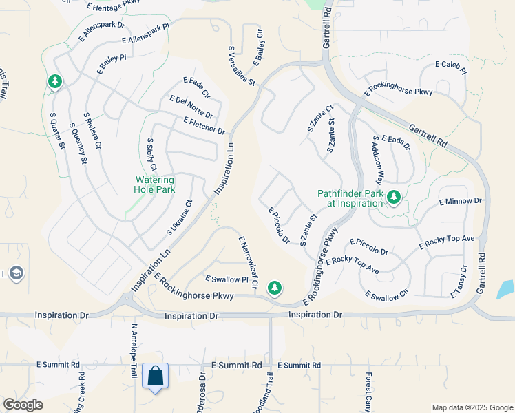 map of restaurants, bars, coffee shops, grocery stores, and more near 22924 East Piccolo Drive in Parker