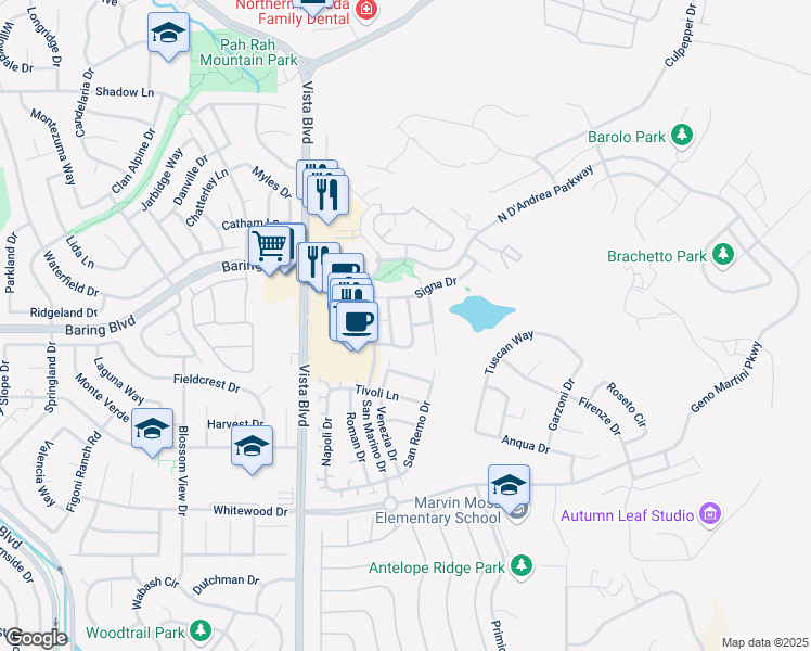 map of restaurants, bars, coffee shops, grocery stores, and more near 2805 Cintoia Drive in Sparks