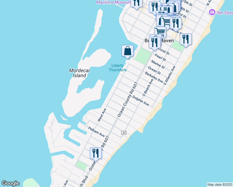 map of restaurants, bars, coffee shops, grocery stores, and more near 339 Essex Ave in Beach Haven