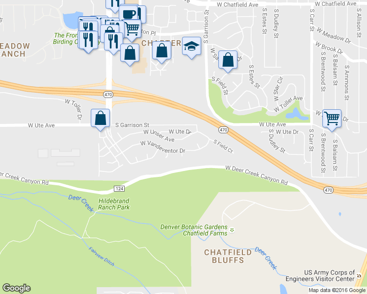 map of restaurants, bars, coffee shops, grocery stores, and more near 9337 West Vandeventor Drive in Littleton