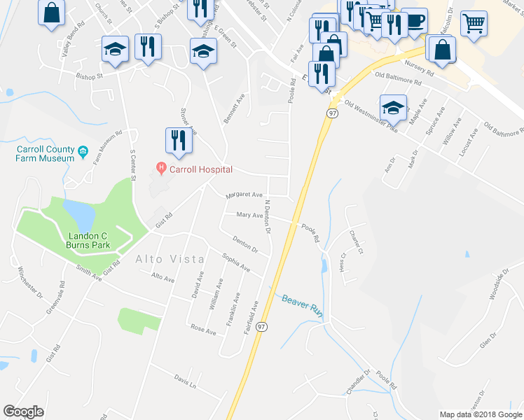 map of restaurants, bars, coffee shops, grocery stores, and more near 326 Mary Avenue in Westminster