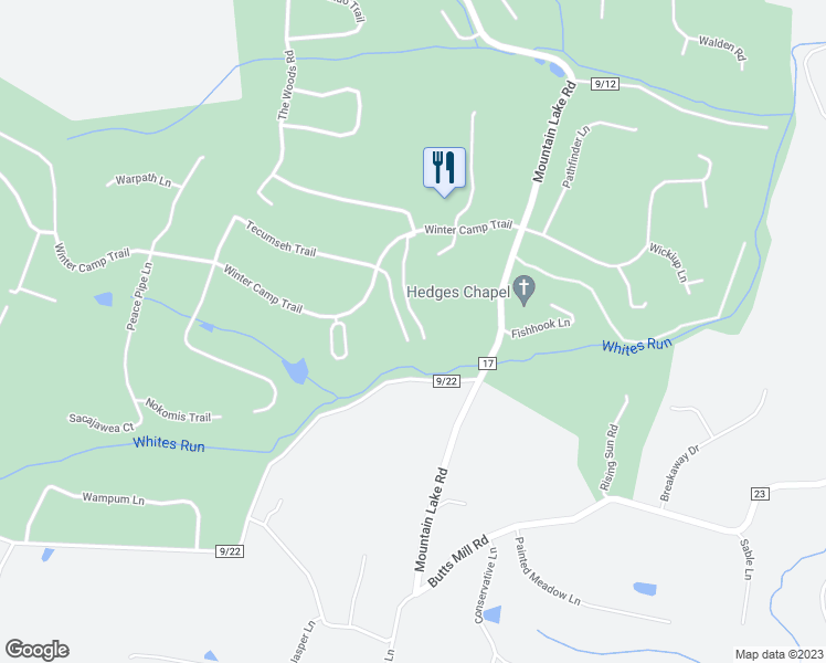 map of restaurants, bars, coffee shops, grocery stores, and more near 122 Tecumseh Trail in Hedgesville