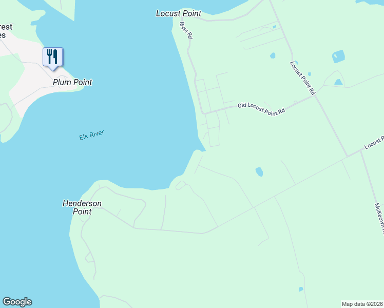 map of restaurants, bars, coffee shops, grocery stores, and more near 35 Borens Shore Road in Elkton