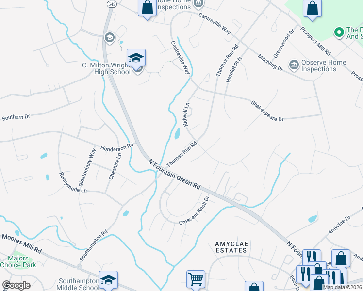 map of restaurants, bars, coffee shops, grocery stores, and more near 1600 Bramble Court in Bel Air