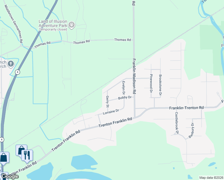 map of restaurants, bars, coffee shops, grocery stores, and more near 8895 Perry Avenue in Middletown