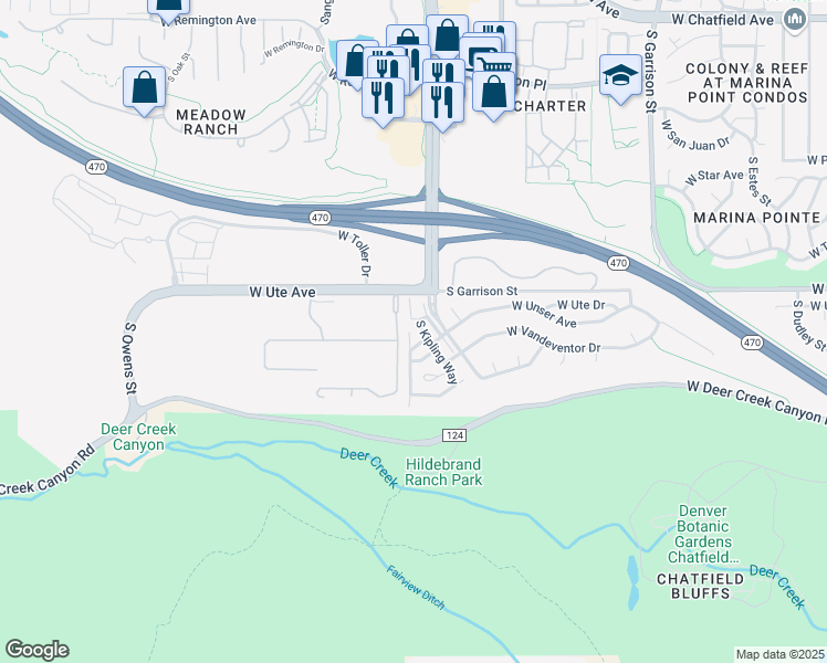 map of restaurants, bars, coffee shops, grocery stores, and more near 8779 South Kipling Way in Littleton