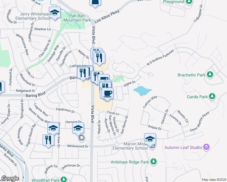 map of restaurants, bars, coffee shops, grocery stores, and more near 2103 Panzano Court in Sparks