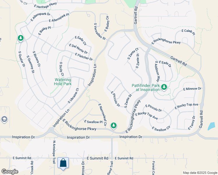 map of restaurants, bars, coffee shops, grocery stores, and more near 22924 East Piccolo Drive in Parker