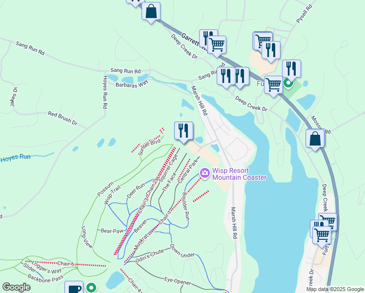 map of restaurants, bars, coffee shops, grocery stores, and more near 296 Marsh Hill Road in McHenry