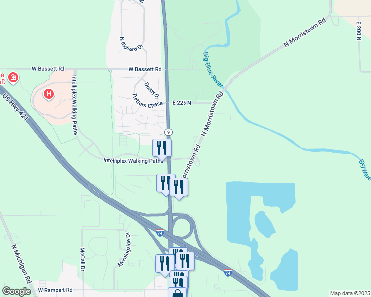 map of restaurants, bars, coffee shops, grocery stores, and more near 2200 North Riley Highway in Shelbyville