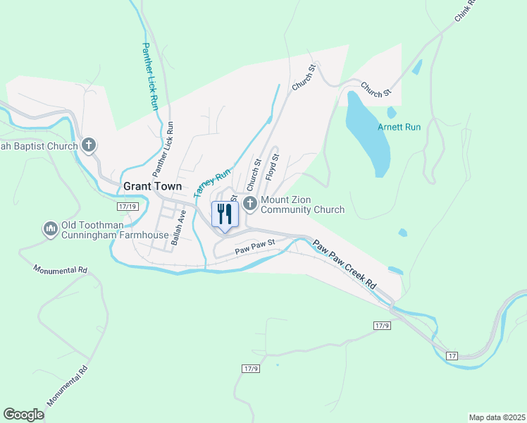 map of restaurants, bars, coffee shops, grocery stores, and more near 76 Brand Street in Rivesville