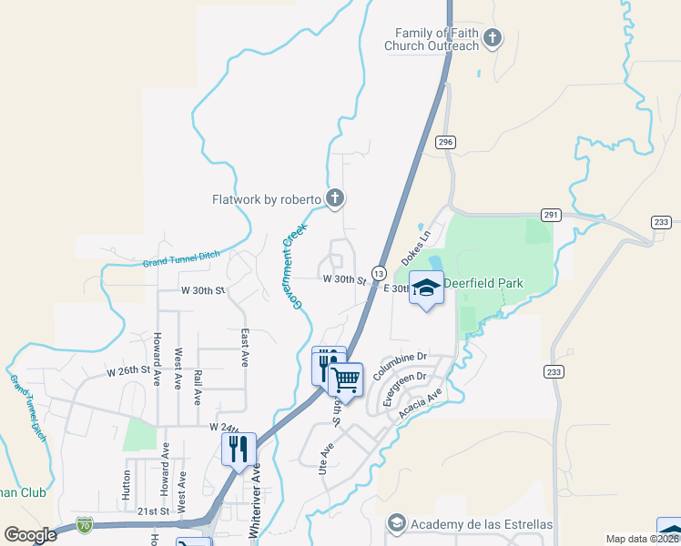 map of restaurants, bars, coffee shops, grocery stores, and more near 3025 Coal Mine Avenue in Rifle