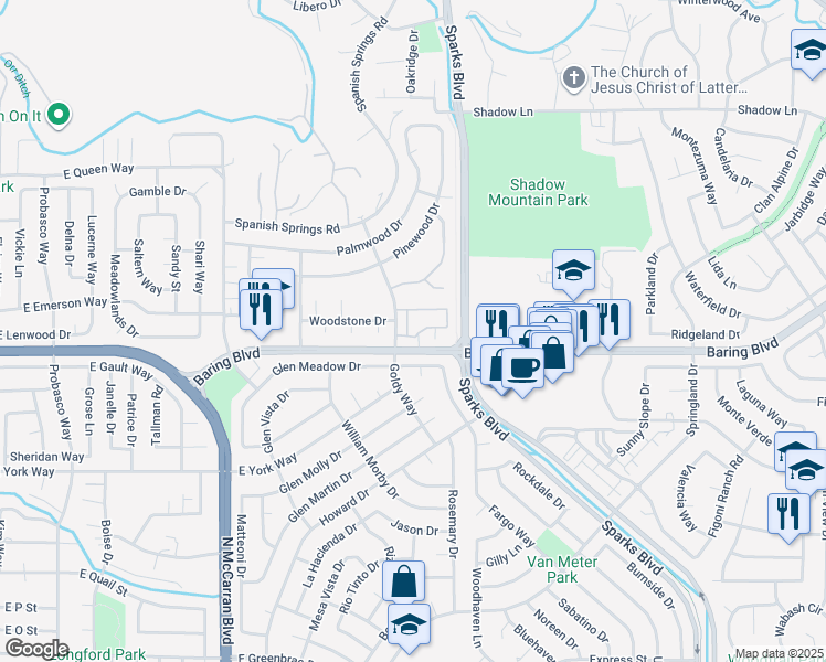 map of restaurants, bars, coffee shops, grocery stores, and more near 1126 Bradley Square in Sparks