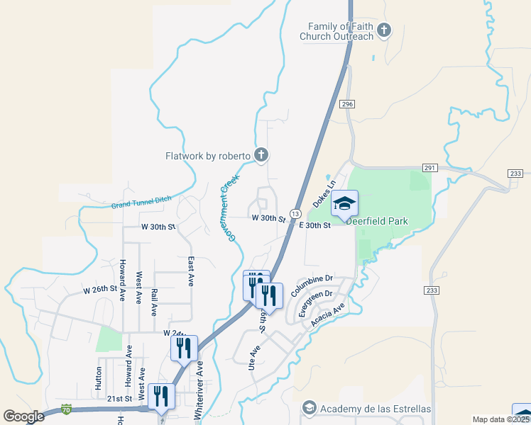 map of restaurants, bars, coffee shops, grocery stores, and more near 3025 Coal Mine Avenue in Rifle