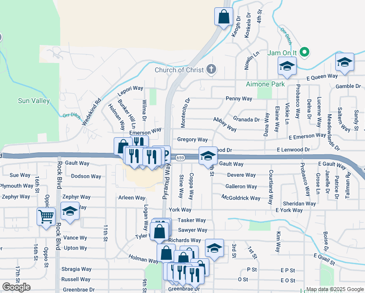 map of restaurants, bars, coffee shops, grocery stores, and more near 715 Lenwood Drive in Sparks