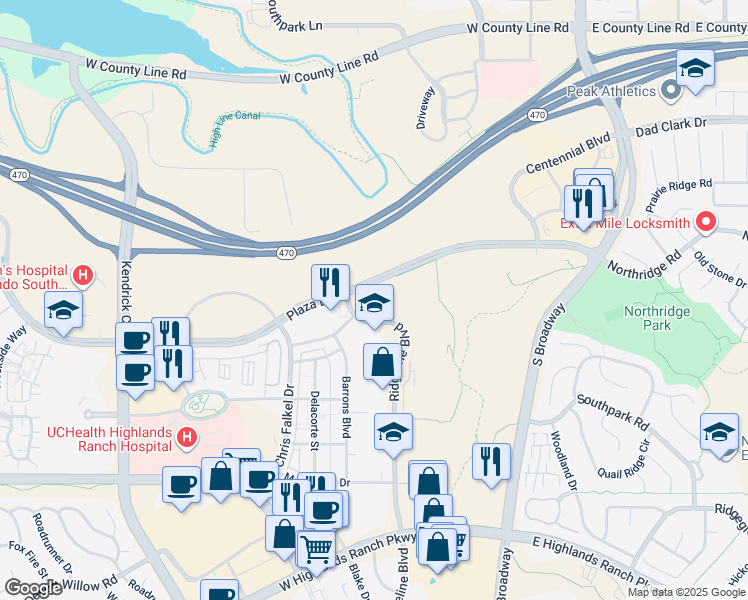 map of restaurants, bars, coffee shops, grocery stores, and more near 640 Plaza Drive in Littleton