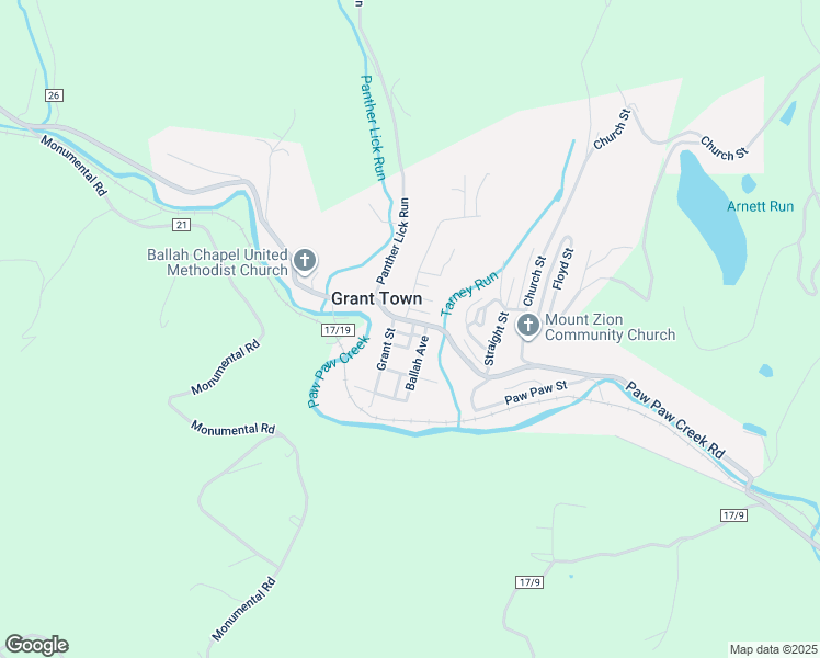 map of restaurants, bars, coffee shops, grocery stores, and more near 102 1st Street in Rivesville