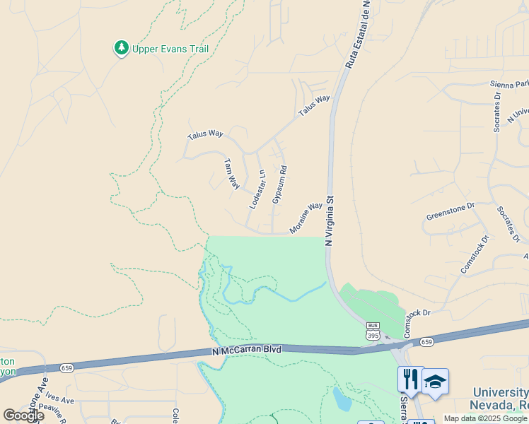 map of restaurants, bars, coffee shops, grocery stores, and more near 3287 Gypsum Road in Reno