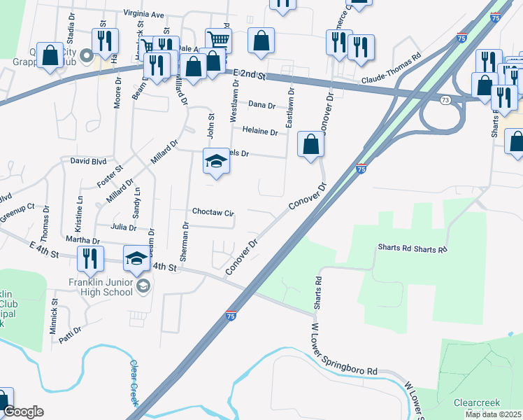 map of restaurants, bars, coffee shops, grocery stores, and more near 1244 Shawn Drive in Franklin