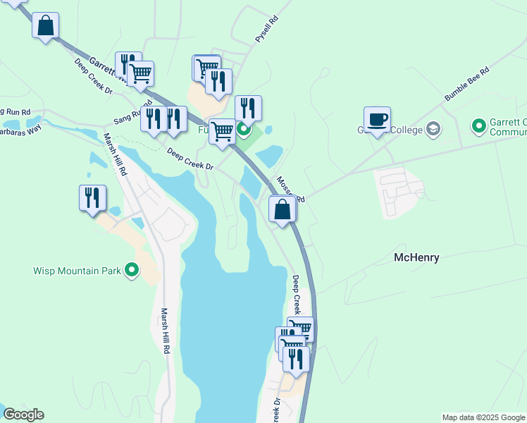 map of restaurants, bars, coffee shops, grocery stores, and more near 2030 Deep Creek Drive in McHenry