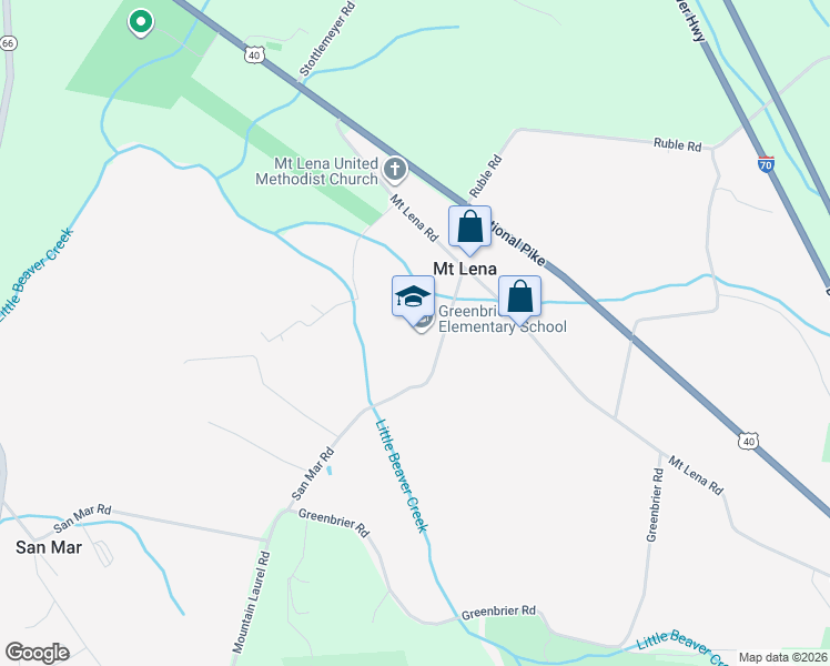 map of restaurants, bars, coffee shops, grocery stores, and more near 21222 San Mar Road in Boonsboro