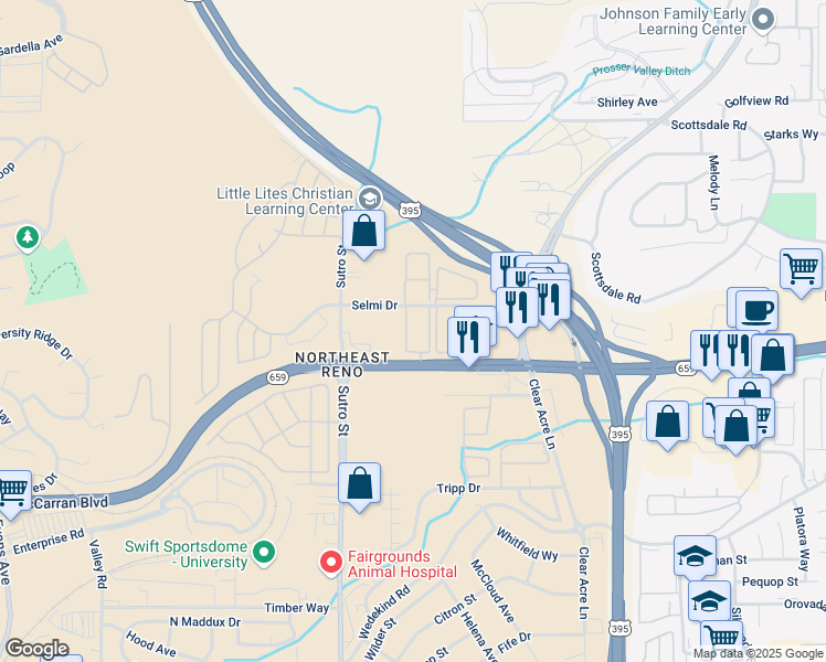 map of restaurants, bars, coffee shops, grocery stores, and more near 2906 Tierra Verde West in Reno
