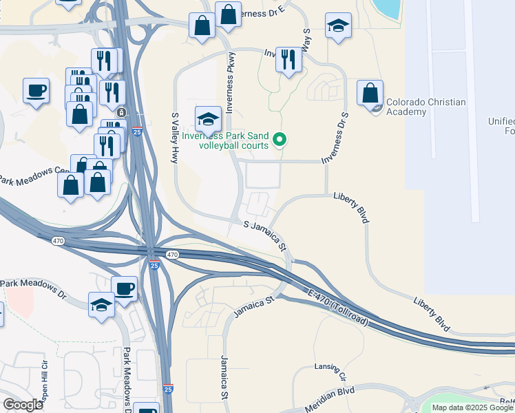 map of restaurants, bars, coffee shops, grocery stores, and more near 361 Inverness Drive South in Englewood