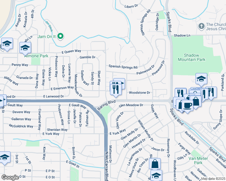 map of restaurants, bars, coffee shops, grocery stores, and more near 3123 Bristle Branch Drive in Sparks