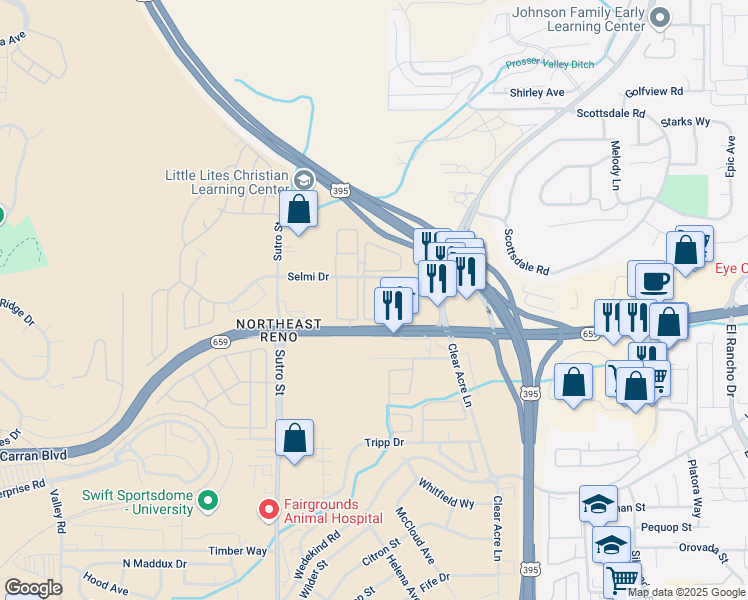 map of restaurants, bars, coffee shops, grocery stores, and more near 856 Tierra Verde East in Reno