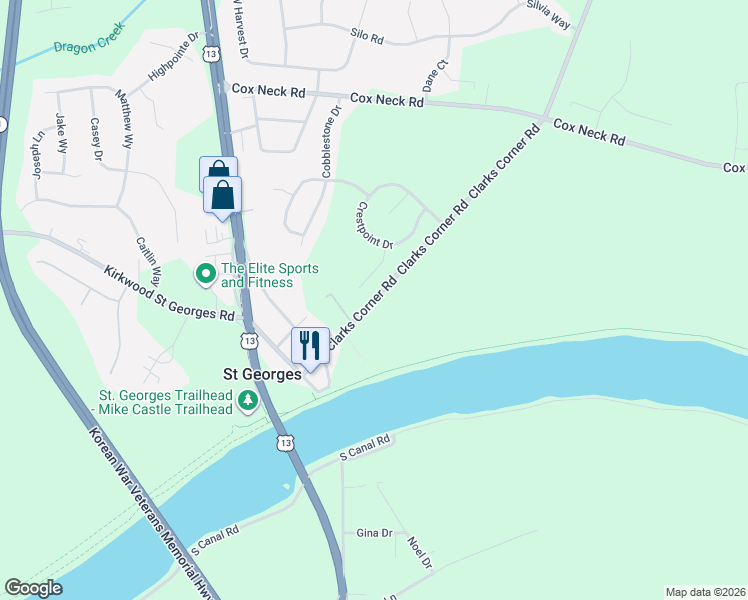 map of restaurants, bars, coffee shops, grocery stores, and more near 12 Daltons Mobile Home Park in Bear