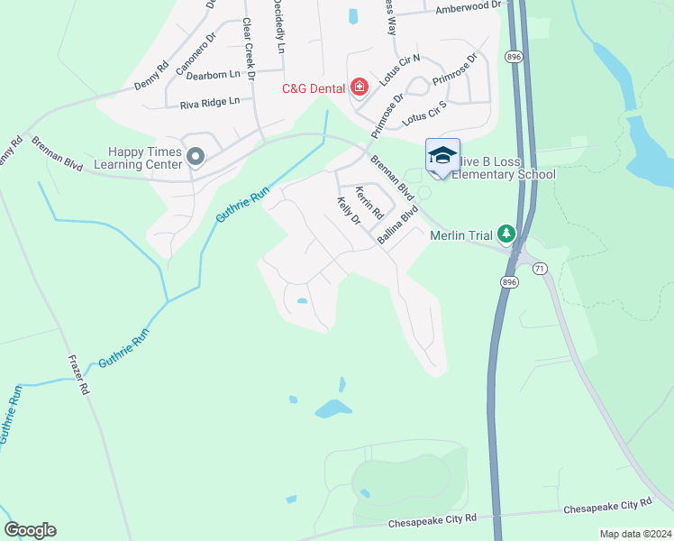map of restaurants, bars, coffee shops, grocery stores, and more near 8 Kerry Court in Bear