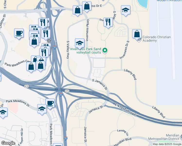 map of restaurants, bars, coffee shops, grocery stores, and more near 362 Inverness Parkway in Englewood