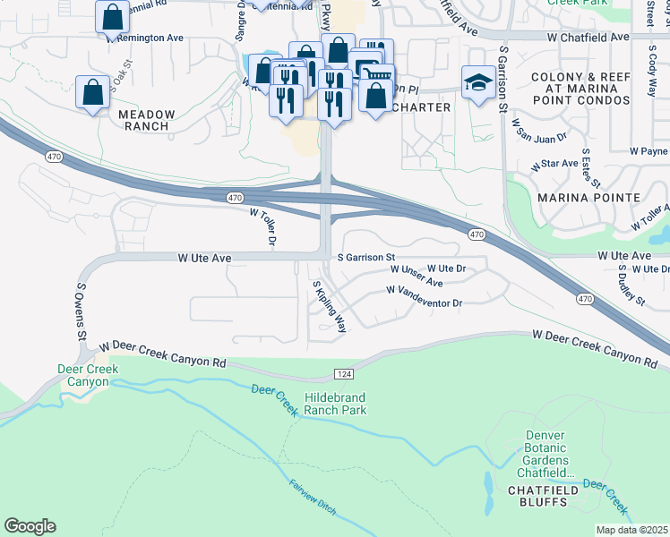 map of restaurants, bars, coffee shops, grocery stores, and more near 8710 South Jellison Court in Littleton