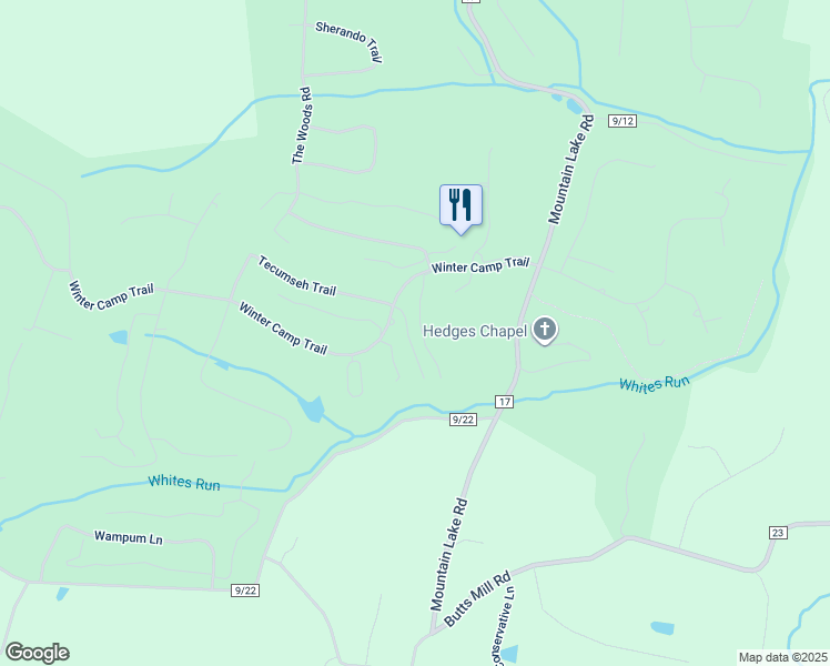 map of restaurants, bars, coffee shops, grocery stores, and more near 204 Tecumseh Trail in Hedgesville