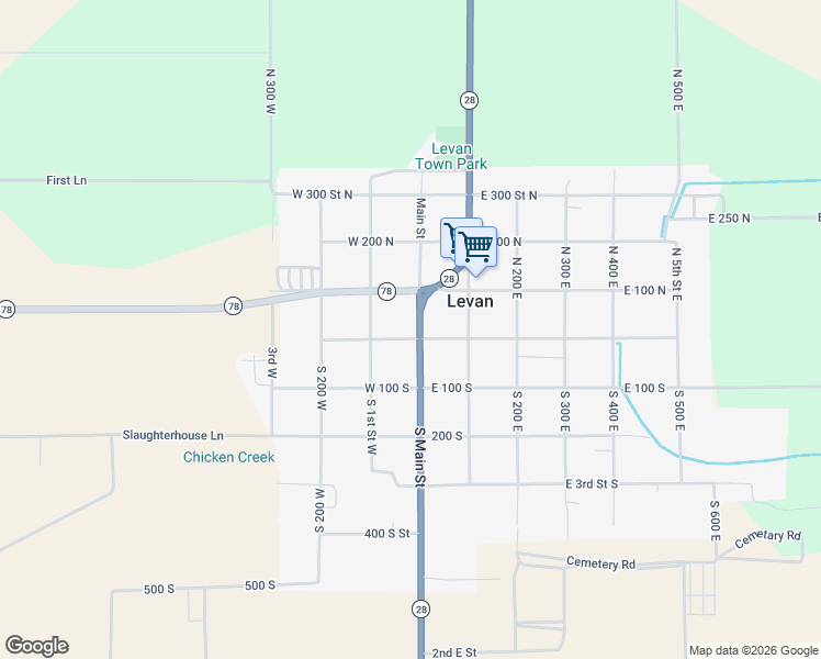 map of restaurants, bars, coffee shops, grocery stores, and more near 19 North Main Street in Levan