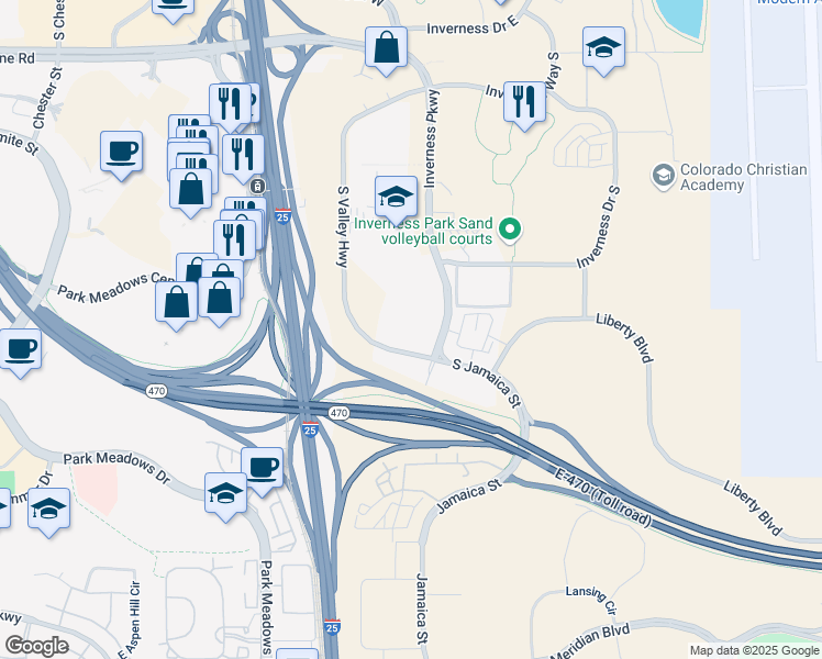 map of restaurants, bars, coffee shops, grocery stores, and more near 363 Inverness Parkway in Englewood
